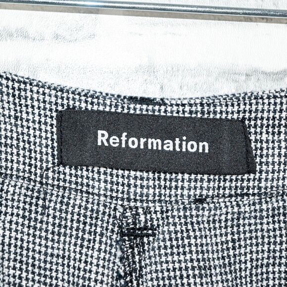 Reformation Women's 100% linen Wide leg Houndstooth pants black white size 0 - Picture 2 of 8